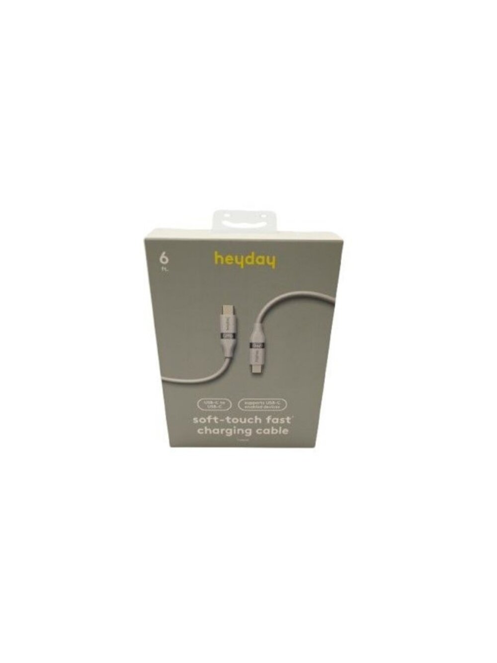 NIB Heyday Soft-Touch Fast Charging Cable Grey 6ft USB C to USB C